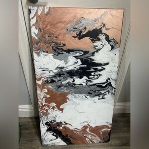Abstract Canvas Art- Rose Gold and Black Swirls